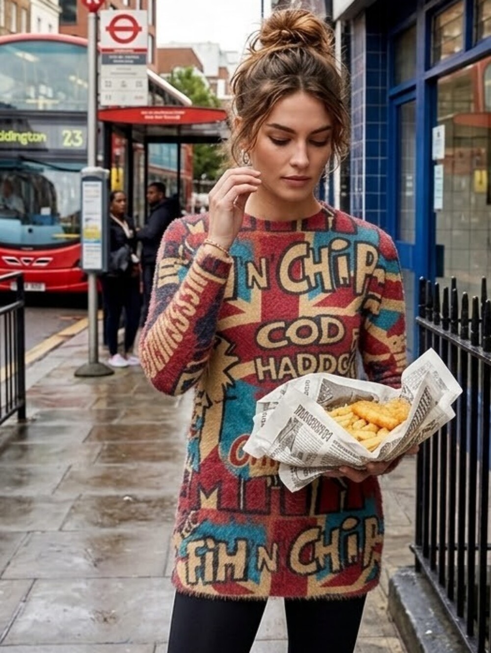 🇬🇧 Simply Couture Multicolor Graphic Crewneck Long Sweater